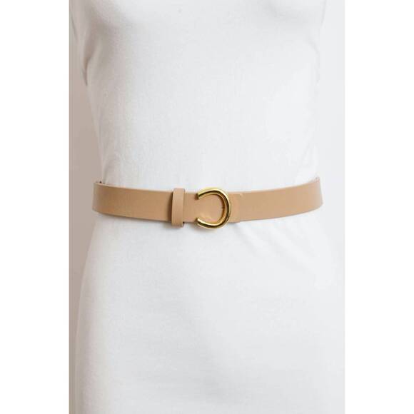 NEW LETO women\'s minimalist leather horseshoe belt in beige